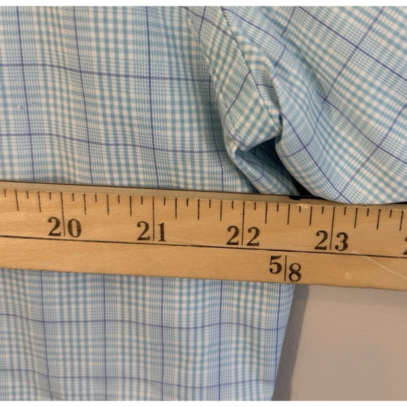 Peter Millar Summer Comfort Men's L Long Sleeve Turquoise Plaid Button Up Shirt - Picture 6 of 9